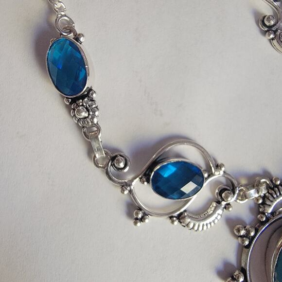 Sterling Silver Blue Howlite Heart Necklace Set With Blue Topaz Earrings - Picture 4 of 10